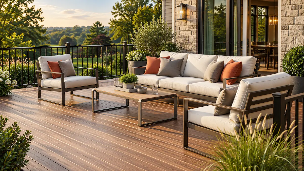 Img-blog-deck-trex-transcend-signature Luxury composite deck furnished with elegant outdoor lounge seating